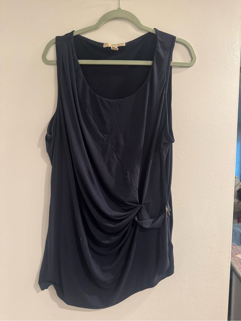 Michael Kors Navy Draped Twist Front Tank Top Women's Size XL Sleeveless Blouse